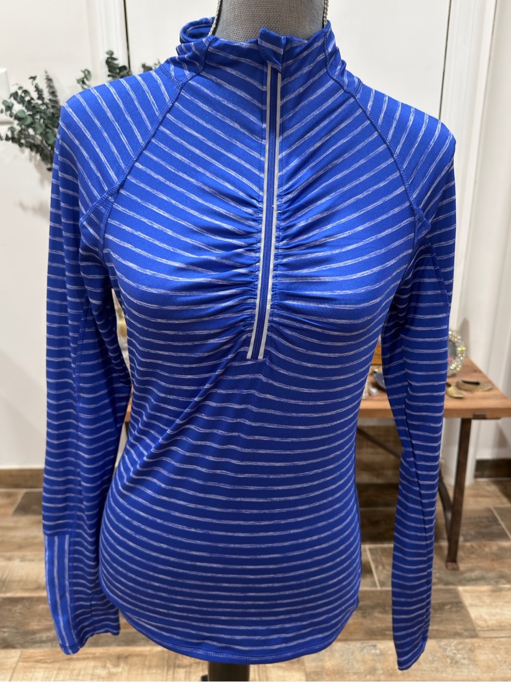 90 Degree by Reflex Blue Striped Athletic Quarter-Zip